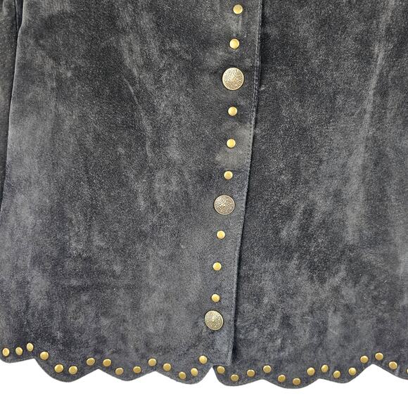 Montanaco black suede Western collared vest scalloped hem studs Large - Picture 7 of 7